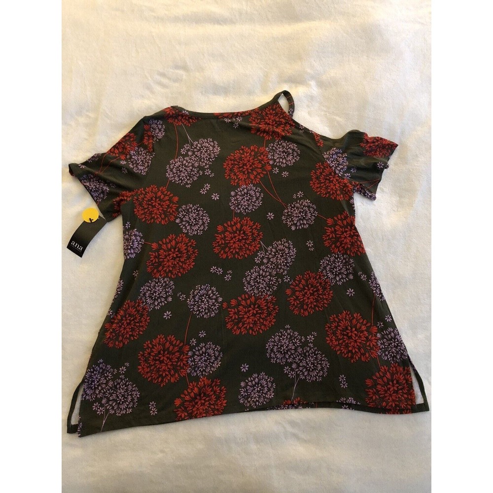 NWT ANA Womens Medium Short Sleeve Shirt Top Scoop Neck Floral Off Shoulder - Picture 11 of 12